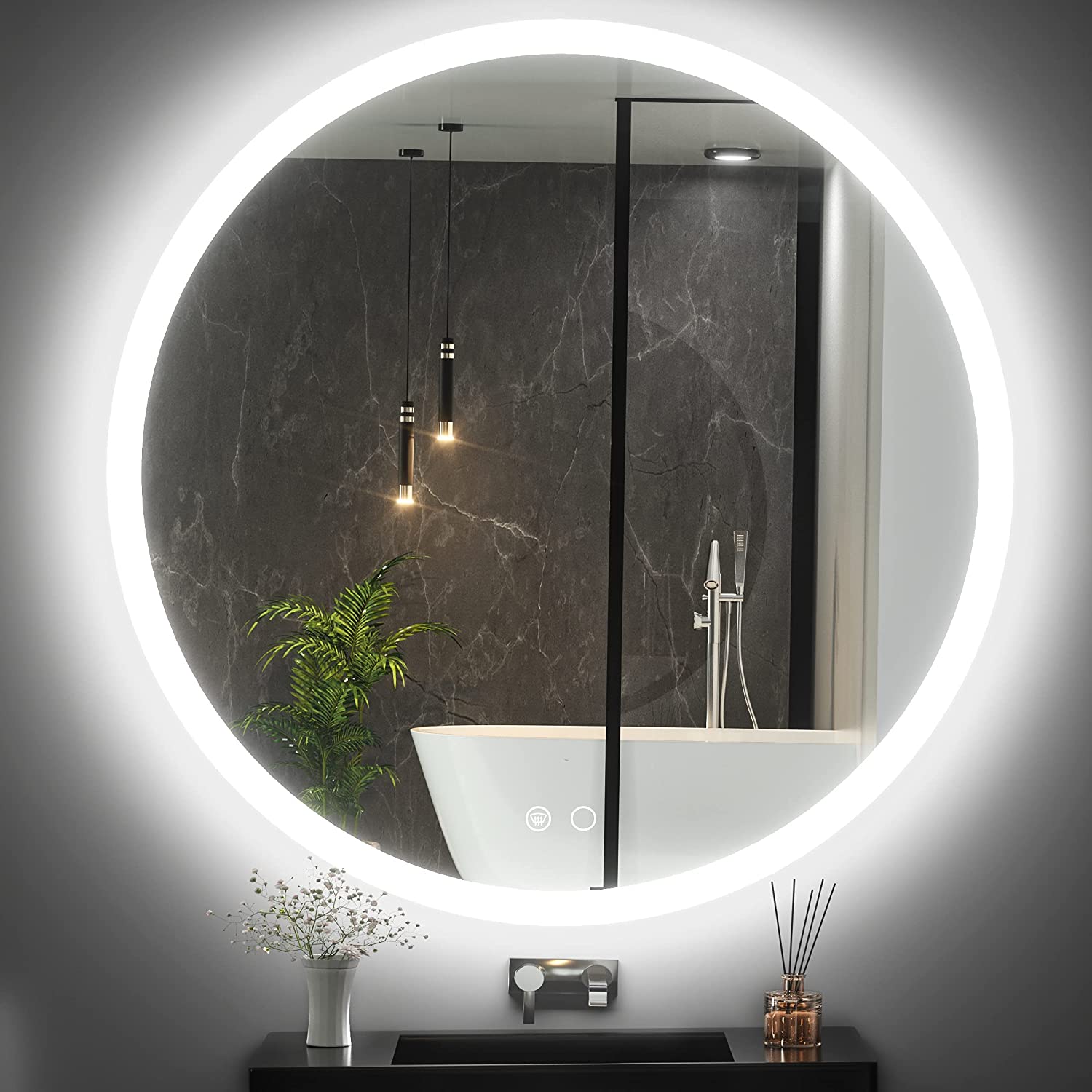 Espejo baño redondo con led con antivho 120 x 120 cm,Aro led fino